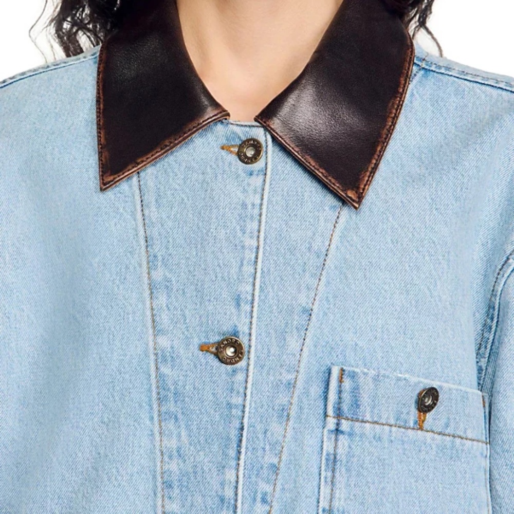 Virginie Leather Collar Denim Jacket - Picture 3 of 8